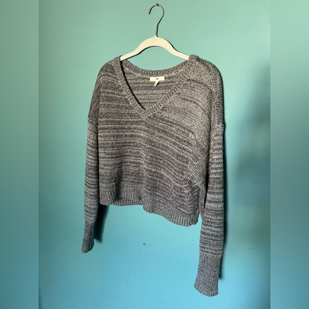 BP Charcoal V-Neck Women's Cropped Sweater